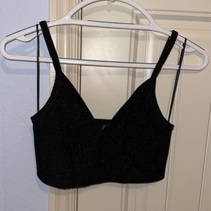Black Metallic Velvet Crop Top
